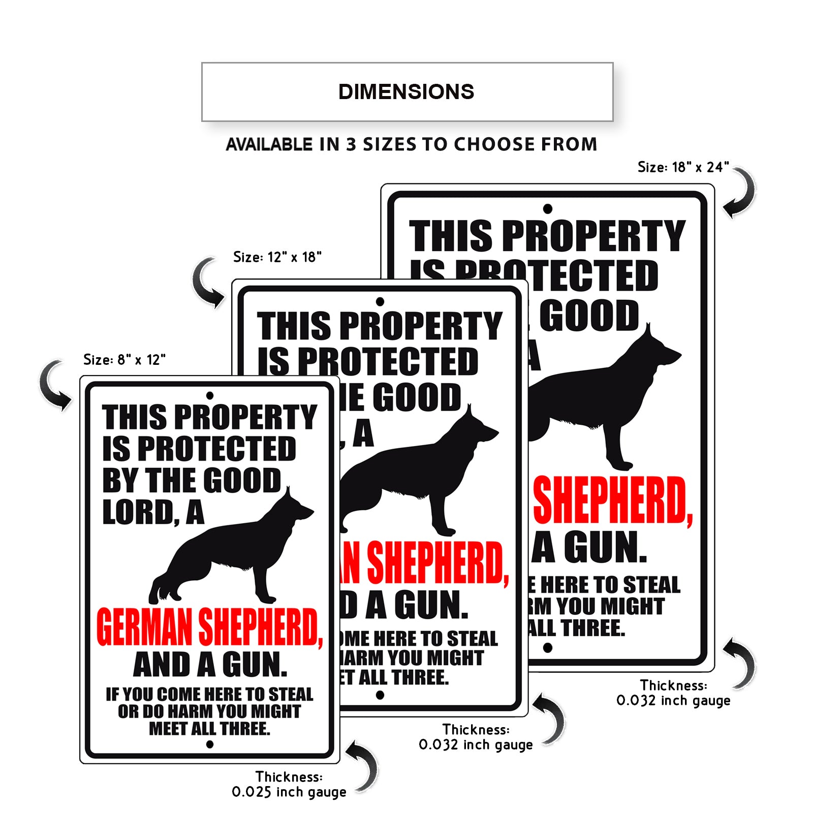 This property is protected by the good lord a german shepherd aluminum metal sign