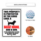 This property is protected by the good lord a basset hound and a gun aluminum metal sign