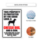 This property is protected by the good lord a chessie dog and a gun aluminum metal sign