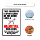 This property is protected by the good lord a dalmatian and a gun aluminum metal sign