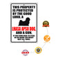 This property is protected by the good lord a lhasa apso dog and a gun aluminum metal sign