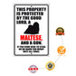 This property is protected by the good lord a maltese and a gun aluminum metal sign