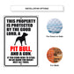 This property is protected by the good lord a pit bull and a gun aluminum metal sign