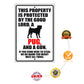 This property is protected by the good lord a pug and a gun aluminum metal sign