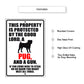 This property is protected by the good lord a pug and a gun aluminum metal sign
