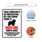 This property is protected by the good lord a sheep dog and a gun aluminum metal sign