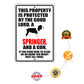 This property is protected by the good lord a springer and a gun aluminum metal sign