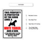 This property is protected by the good lord a white terrier and a gun aluminum metal sign
