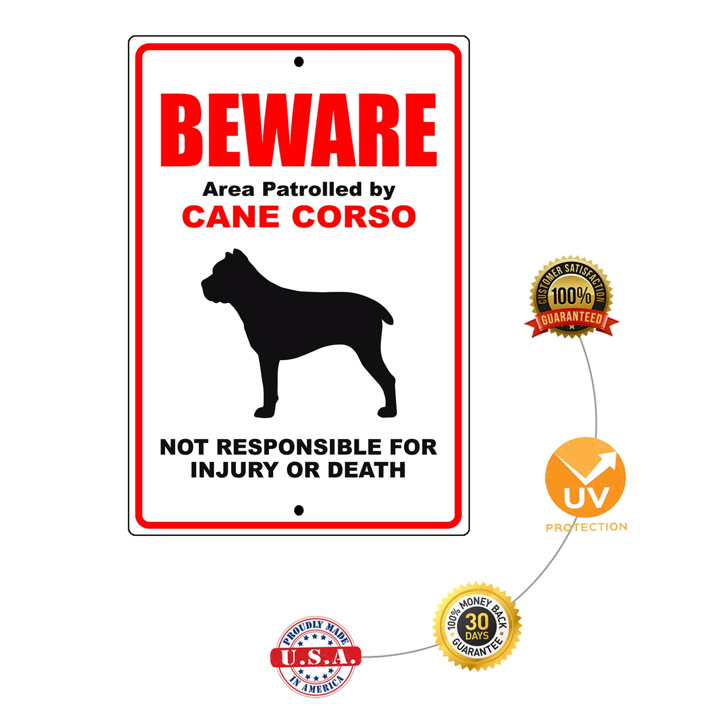 Beware area patrolled by cane corso aluminum metal sign