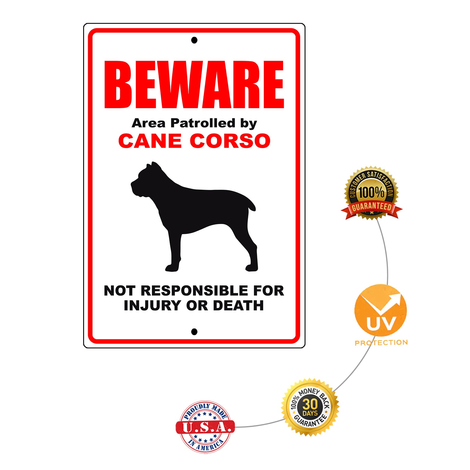 Beware area patrolled by cane corso aluminum metal sign