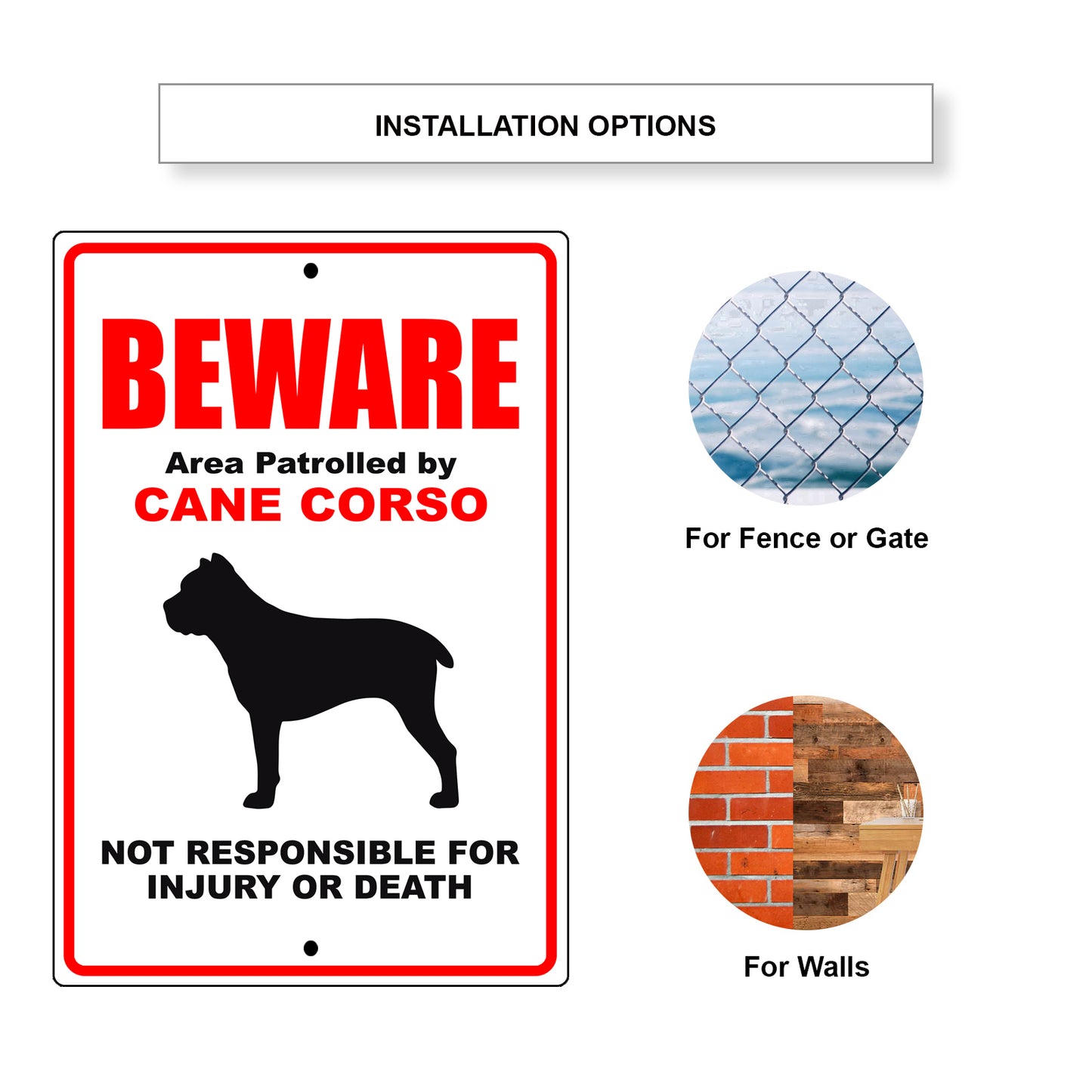 Beware area patrolled by cane corso aluminum metal sign