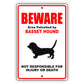 Beware area patrolled by basset hound aluminum metal sign