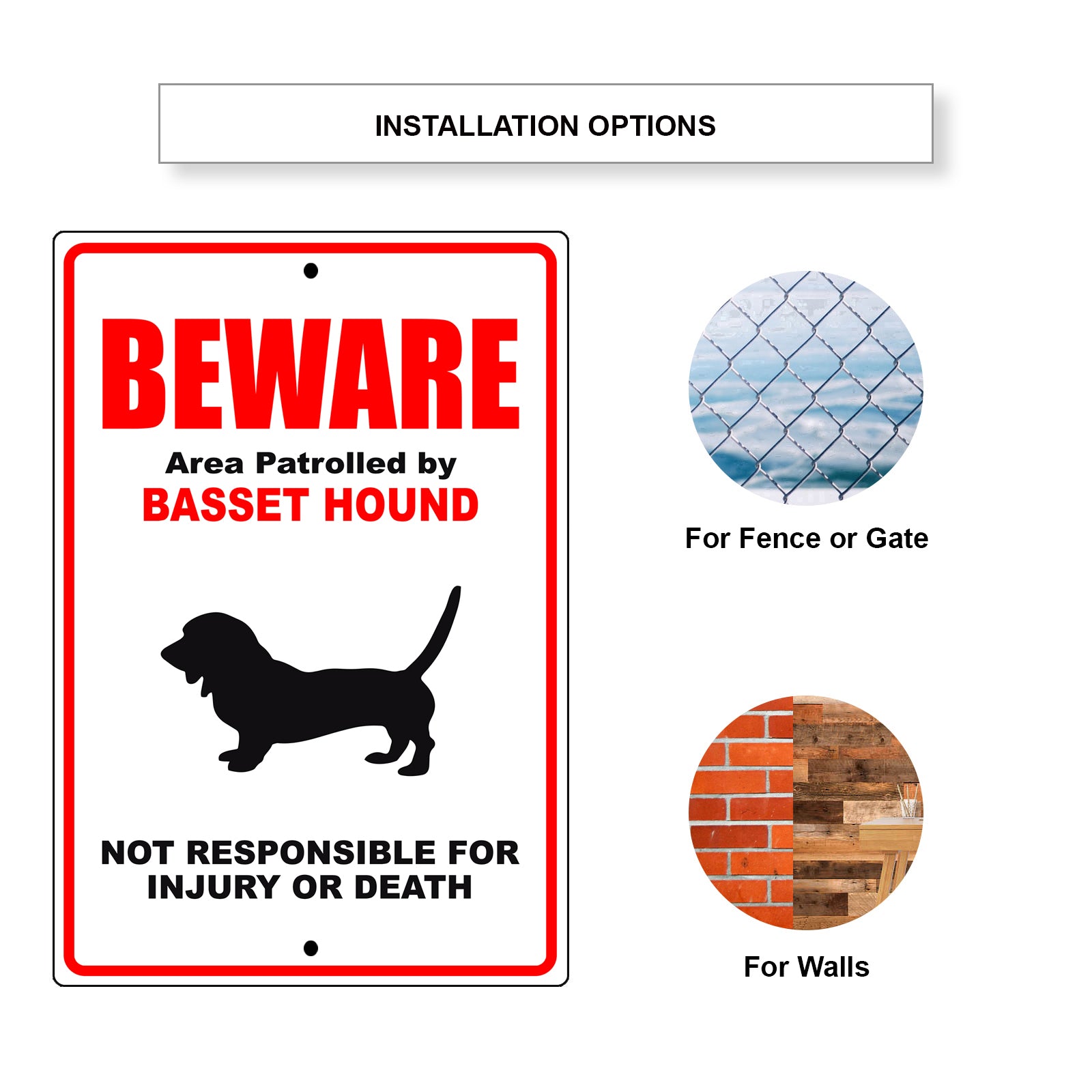 Beware area patrolled by basset hound aluminum metal sign