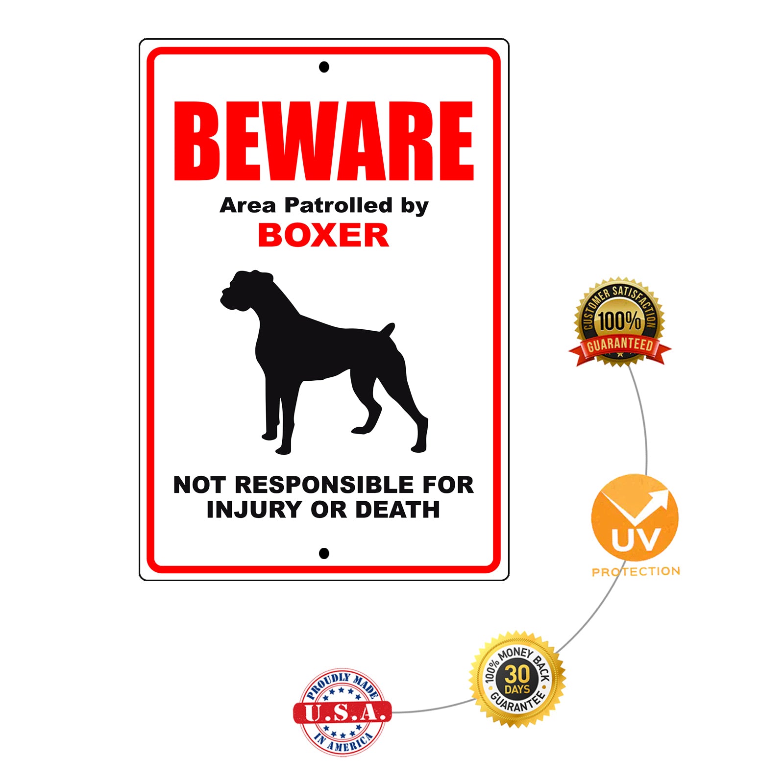 Beware area patrolled by boxer aluminum metal sign