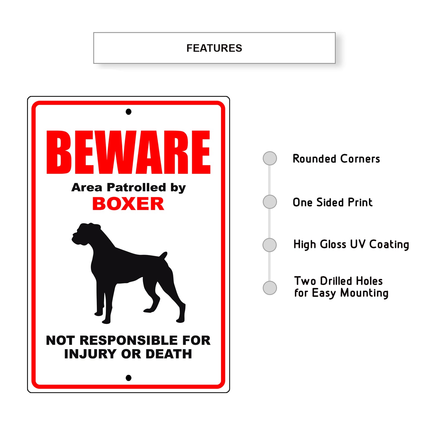 Beware area patrolled by boxer aluminum metal sign