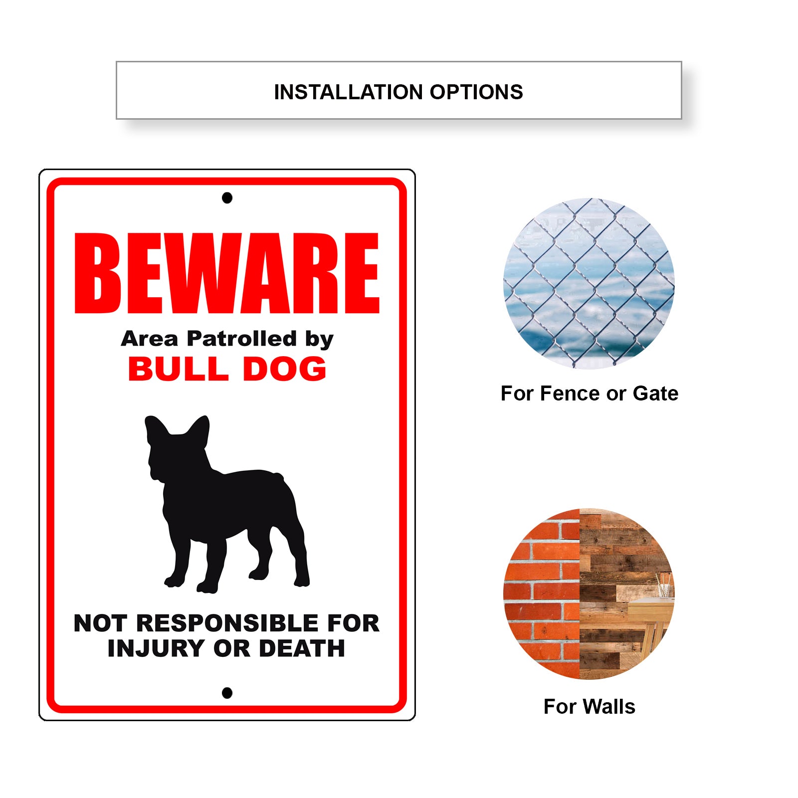 Beware area patrolled by bull dog aluminum metal sign