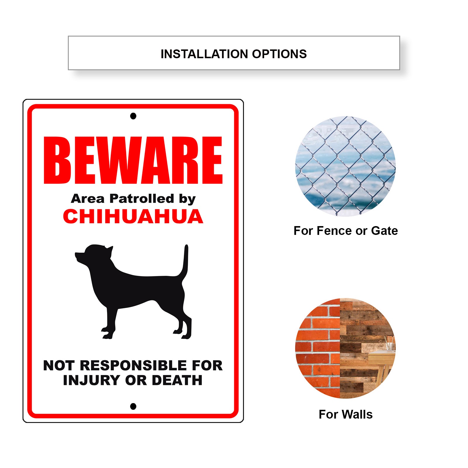 Beware area patrolled by chihuahua aluminum metal sign