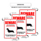 Beware area patrolled by dachshund aluminum metal sign