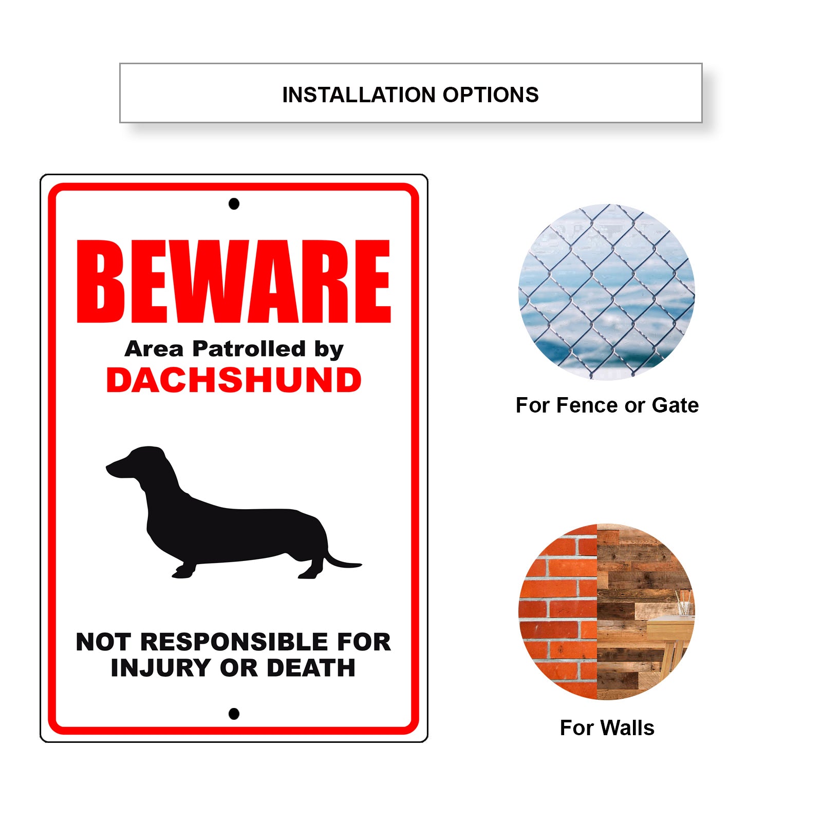 Beware area patrolled by dachshund aluminum metal sign