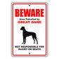 Beware area patrolled by great dane aluminum metal sign