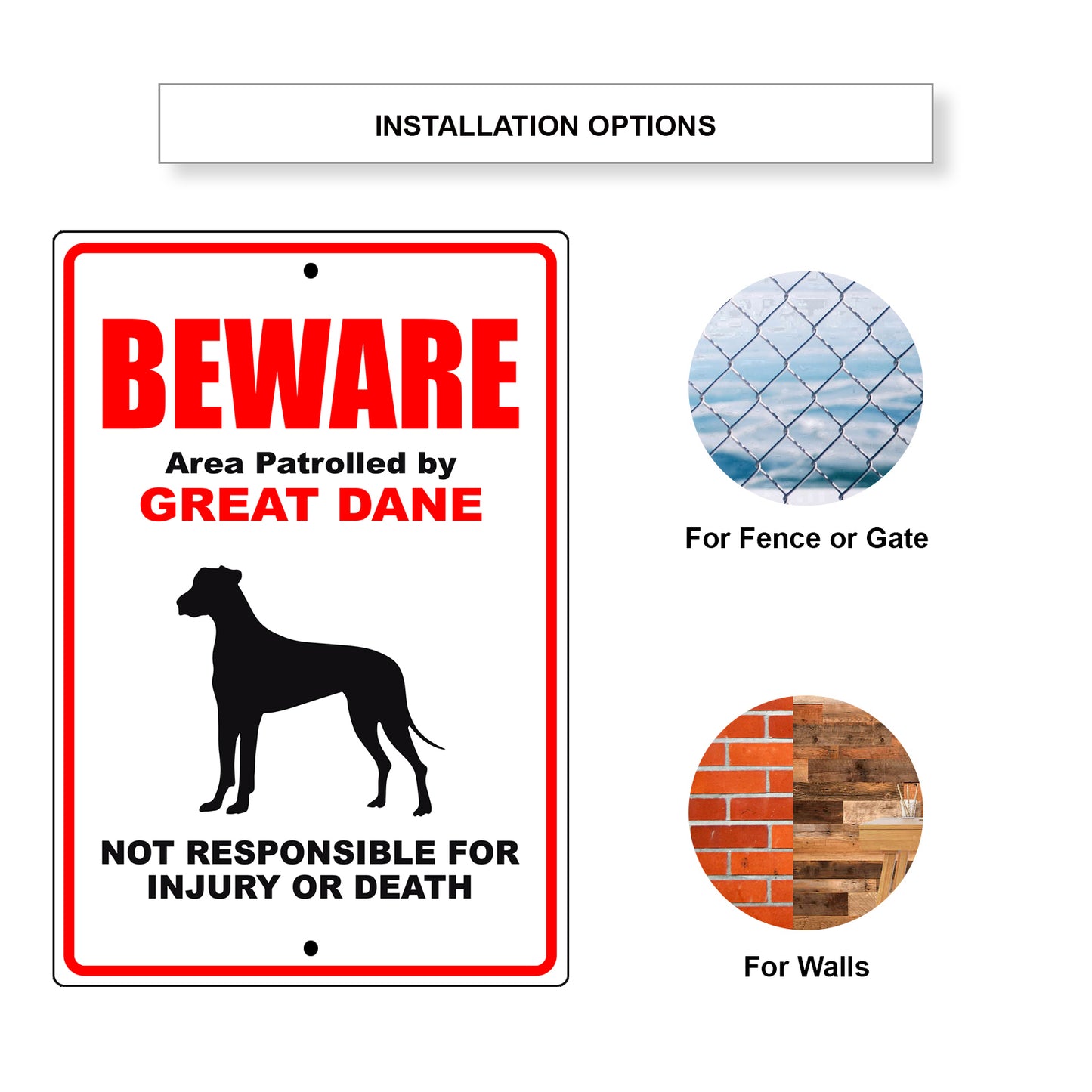 Beware area patrolled by great dane aluminum metal sign