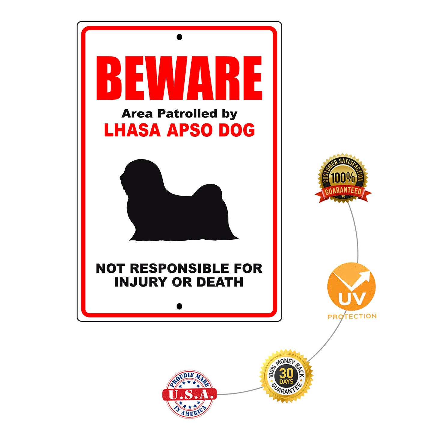 Beware area patrolled by lhasa apso dog aluminum metal sign
