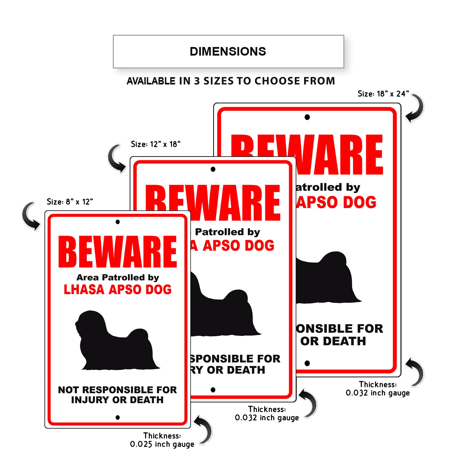 Beware area patrolled by lhasa apso dog aluminum metal sign