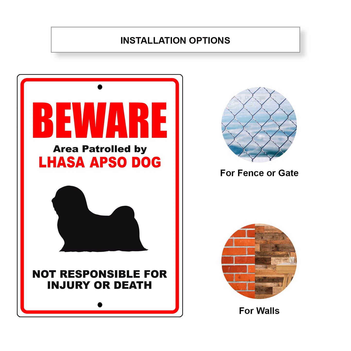 Beware area patrolled by lhasa apso dog aluminum metal sign