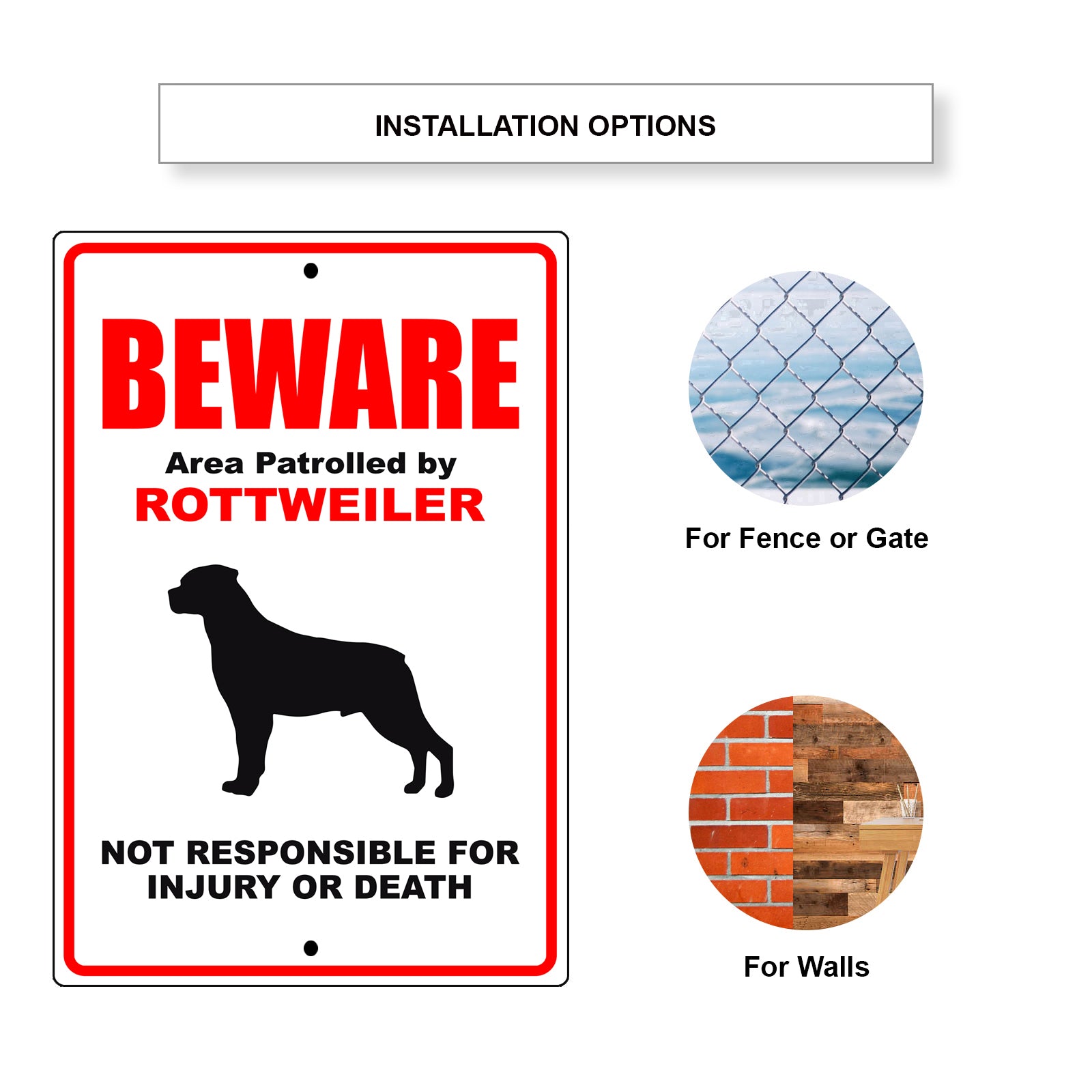 Beware area patrolled by rottweiler aluminum metal sign