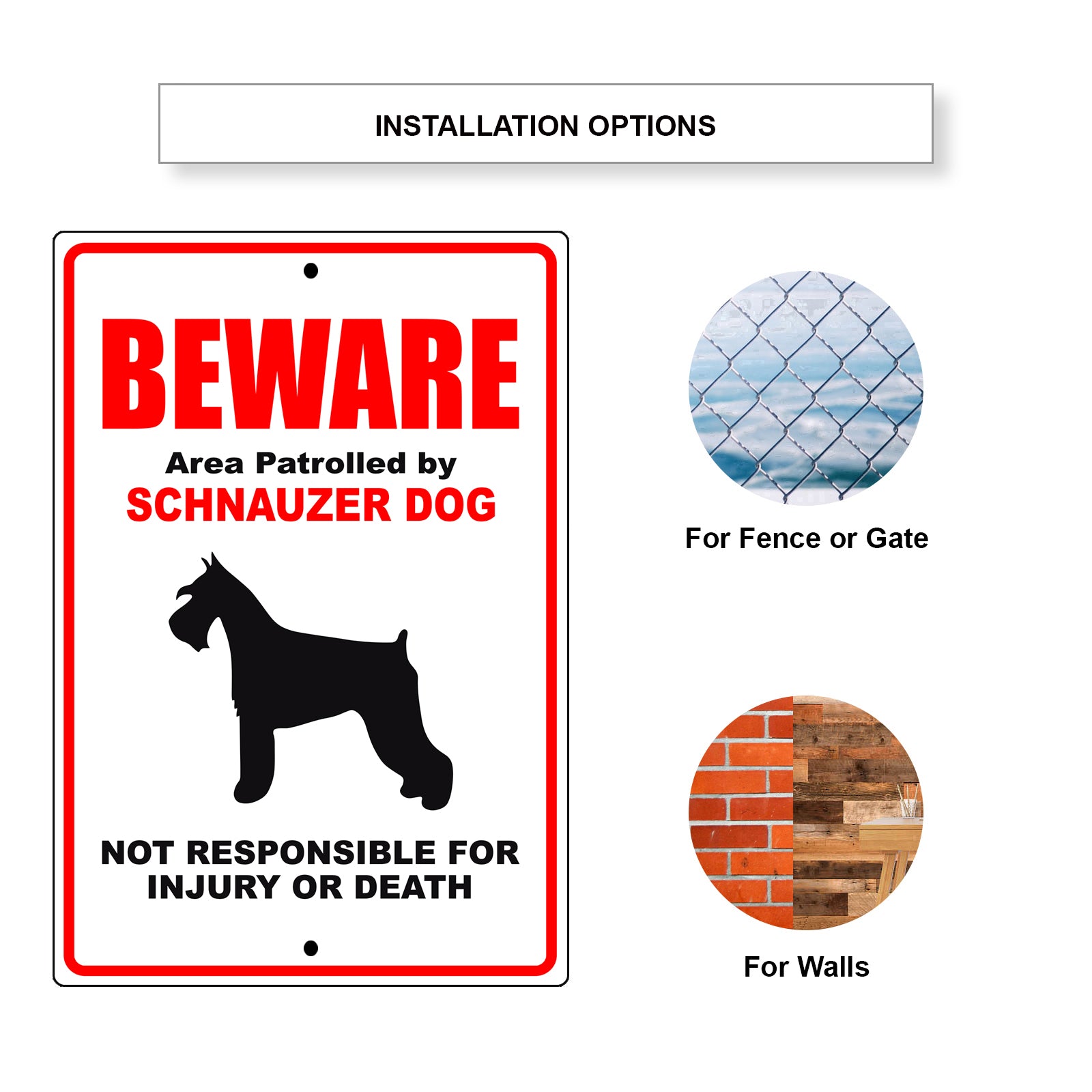 Beware area patrolled by schnauzer dog aluminum metal sign