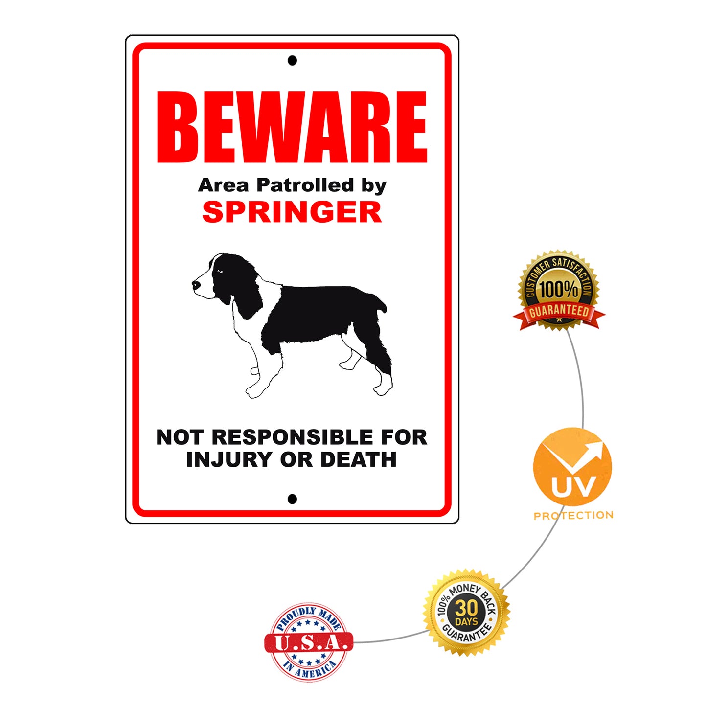 Beware area patrolled by springer aluminum metal sign