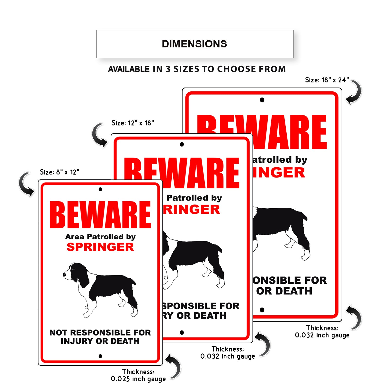 Beware area patrolled by springer aluminum metal sign