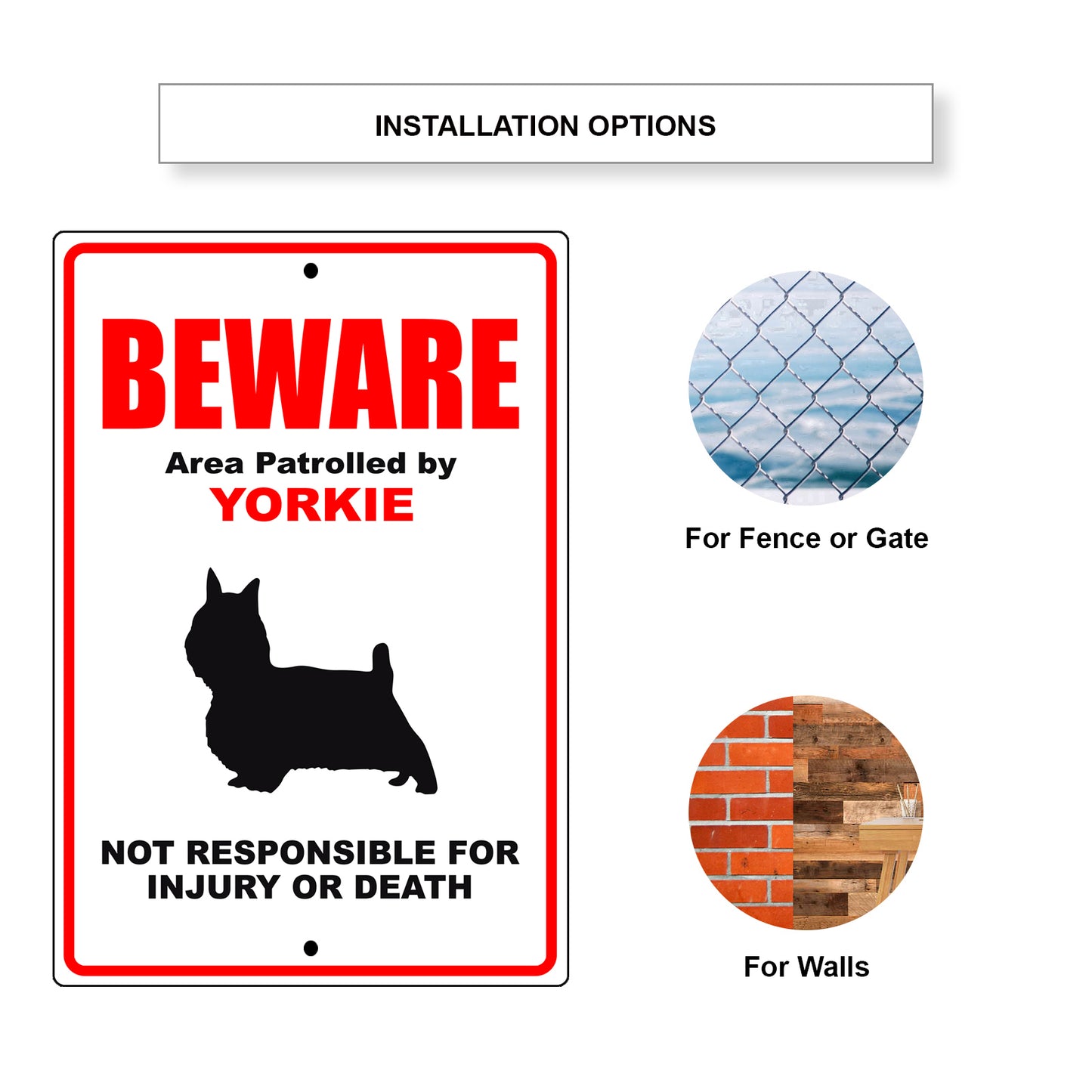 Beware area patrolled by yorkie aluminum metal sign