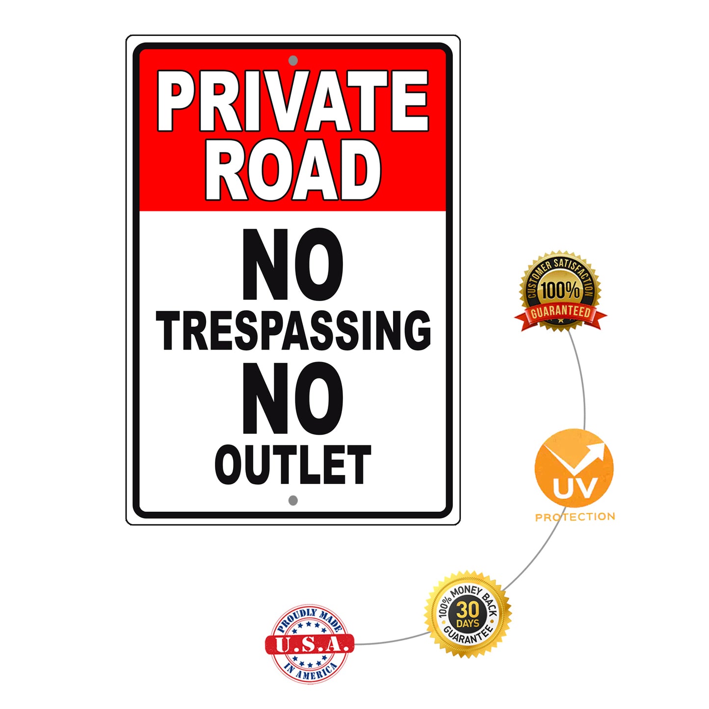 Private road no trespassing no outlet aluminum metal sign