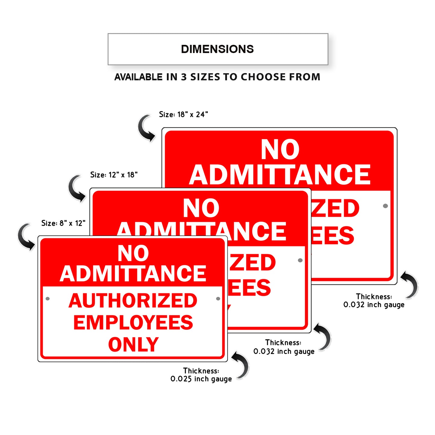 No Admittance Authorized Employees Only Aluminum Metal Sign