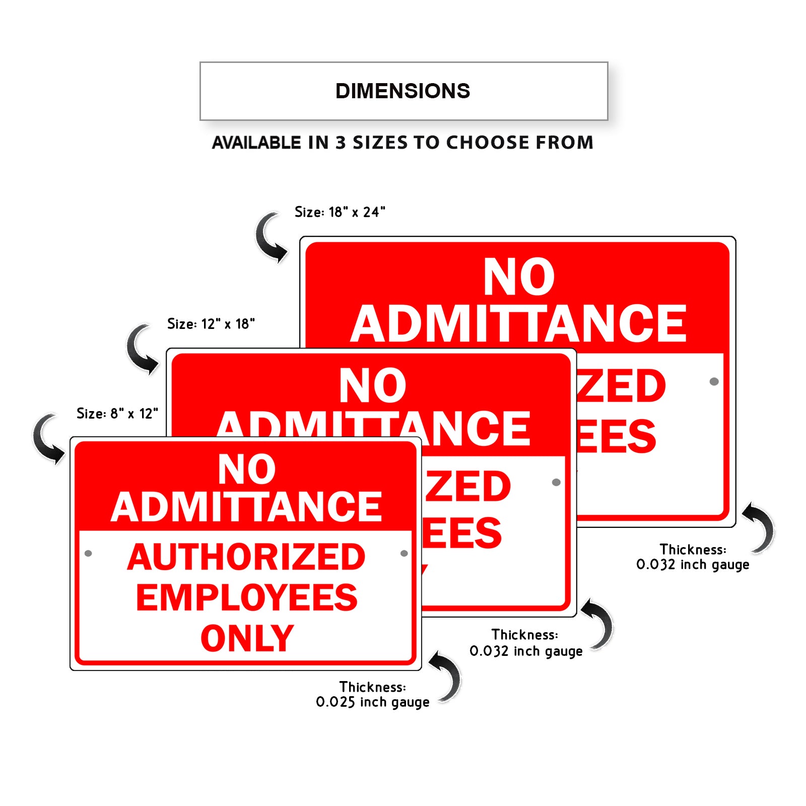 No Admittance Authorized Employees Only Aluminum Metal Sign