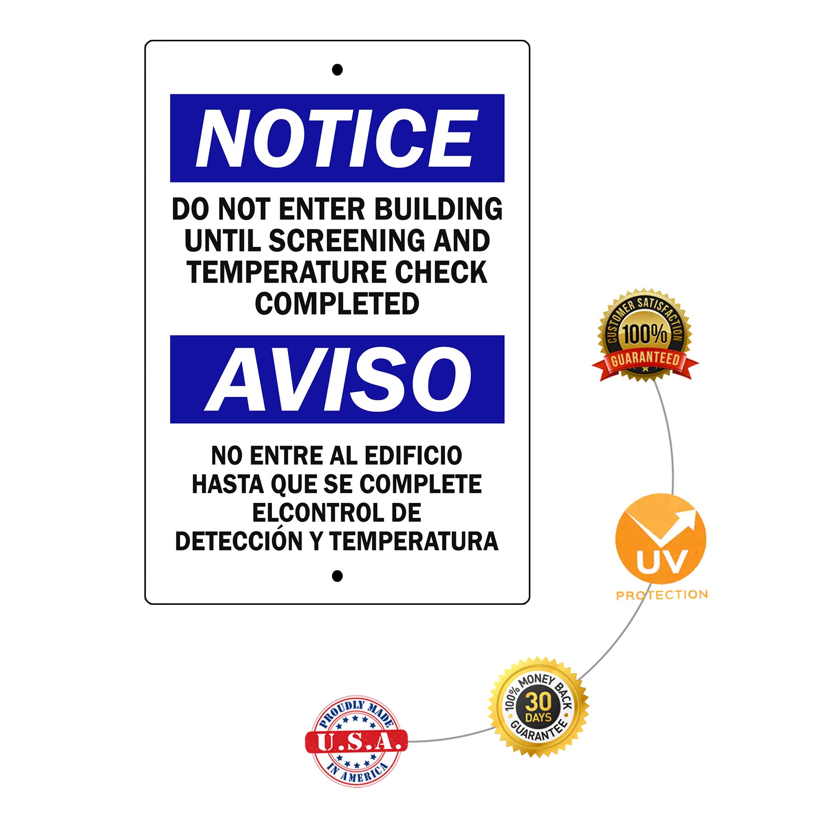 Notice Do Not Enter Building Until Screening And Temperature Check Complete Spanish Aluminum Metal Sign
