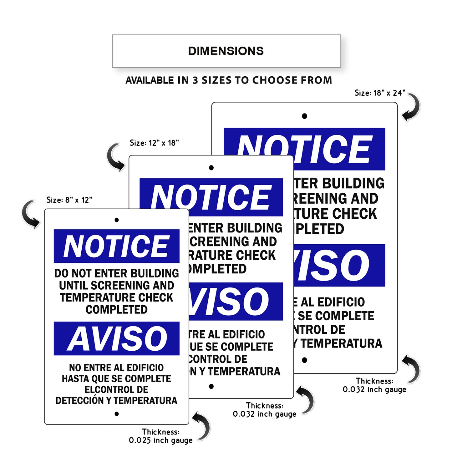 Notice Do Not Enter Building Until Screening And Temperature Check Complete Spanish Aluminum Metal Sign