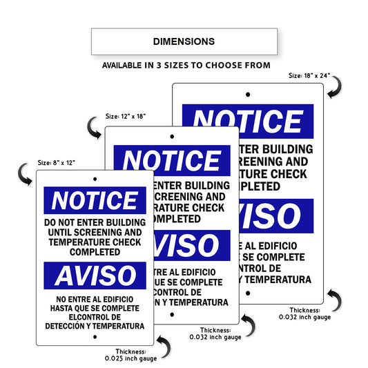 Notice Do Not Enter Building Until Screening And Temperature Check Complete Spanish Aluminum Metal Sign