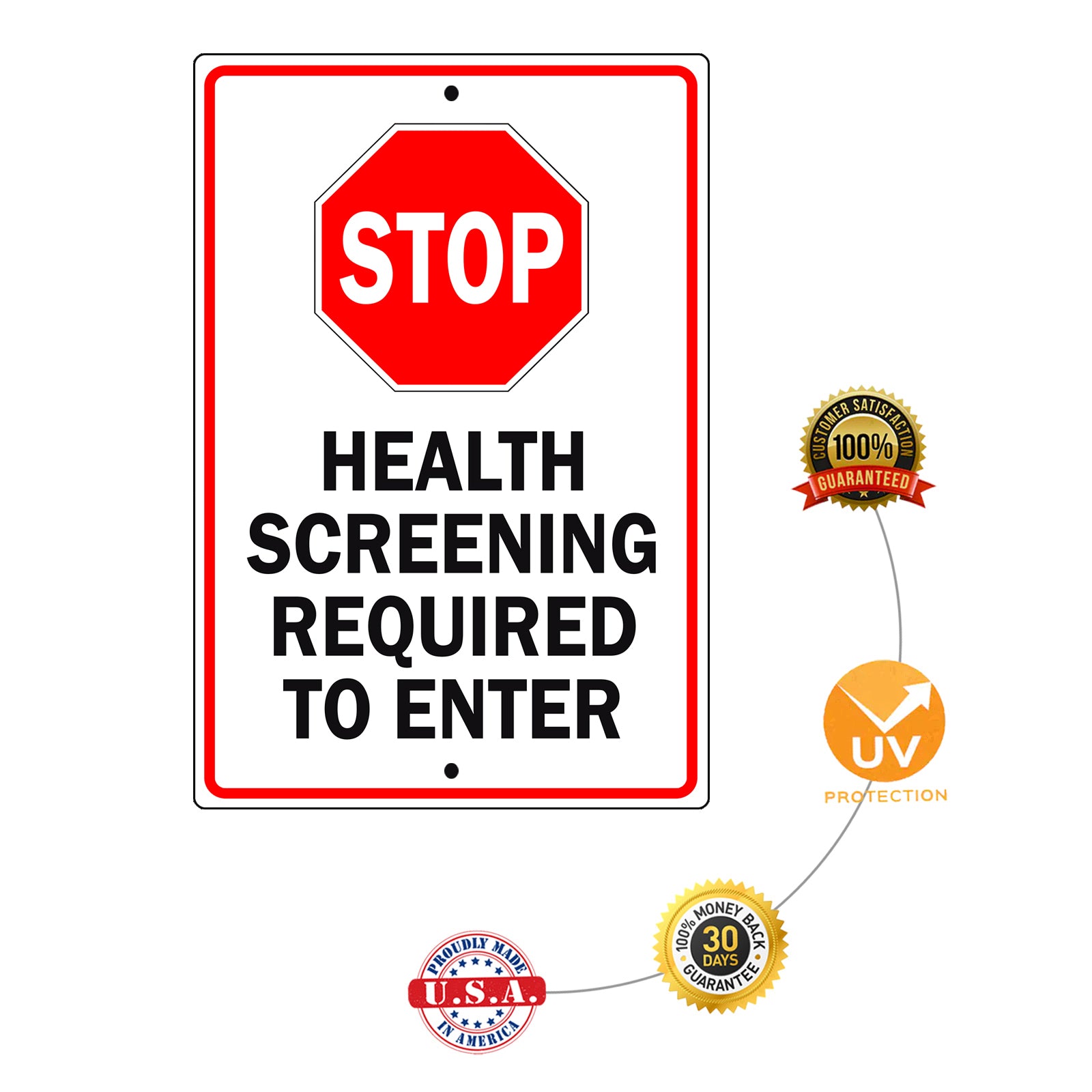 Stop Health Screening Required To Enter Aluminum Metal Sign