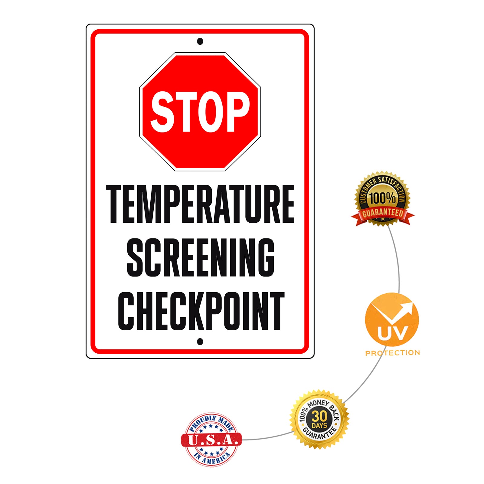 Stop Temperature Screening Checkpoint Aluminum Metal Sign