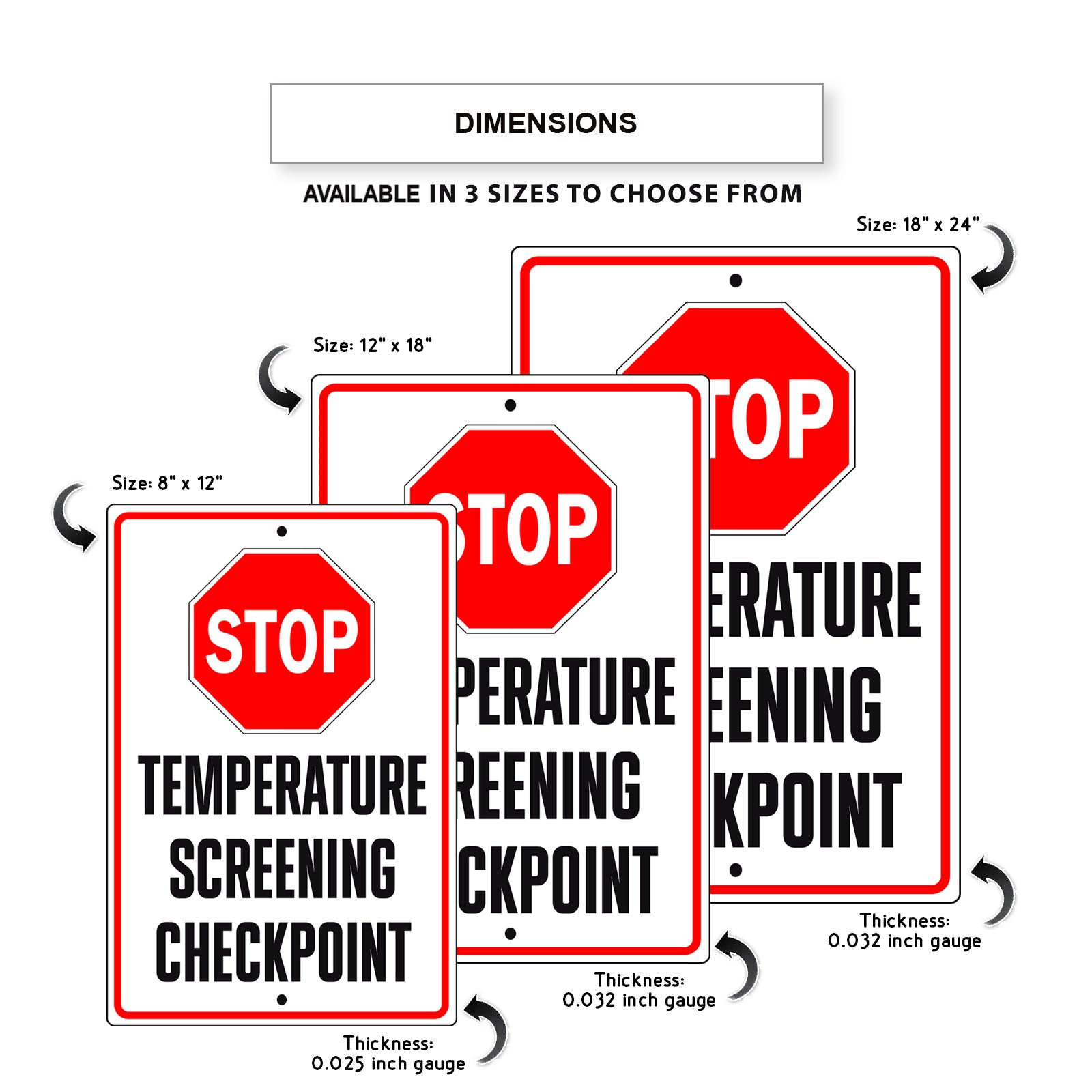 Stop Temperature Screening Checkpoint Aluminum Metal Sign