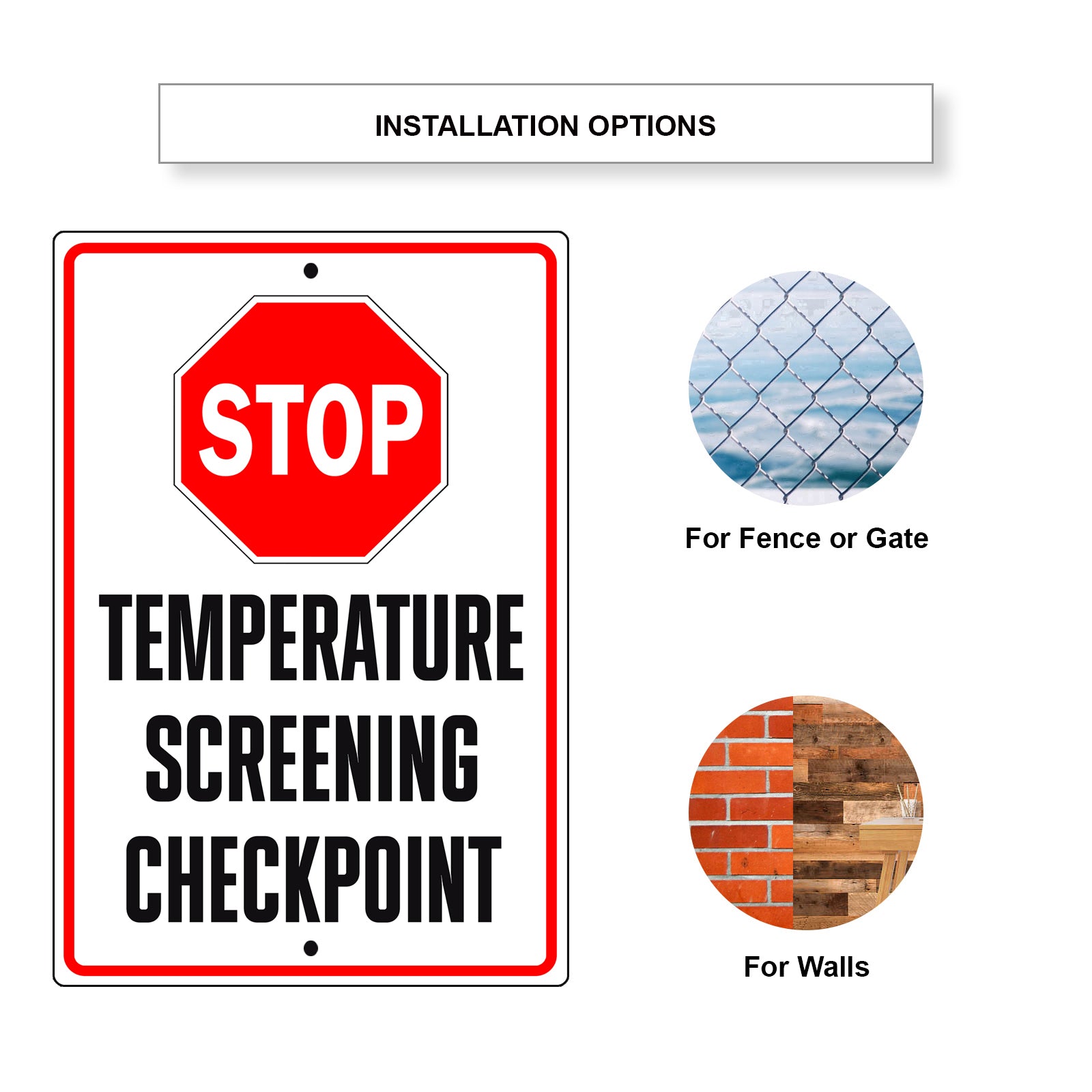 Stop Temperature Screening Checkpoint Aluminum Metal Sign