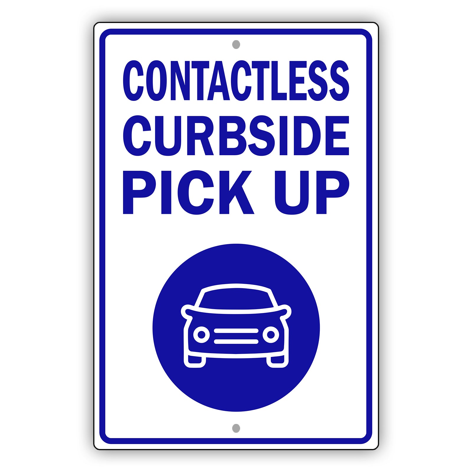 Contactless Curbside Pick Up Aluminum Metal Sign Blue