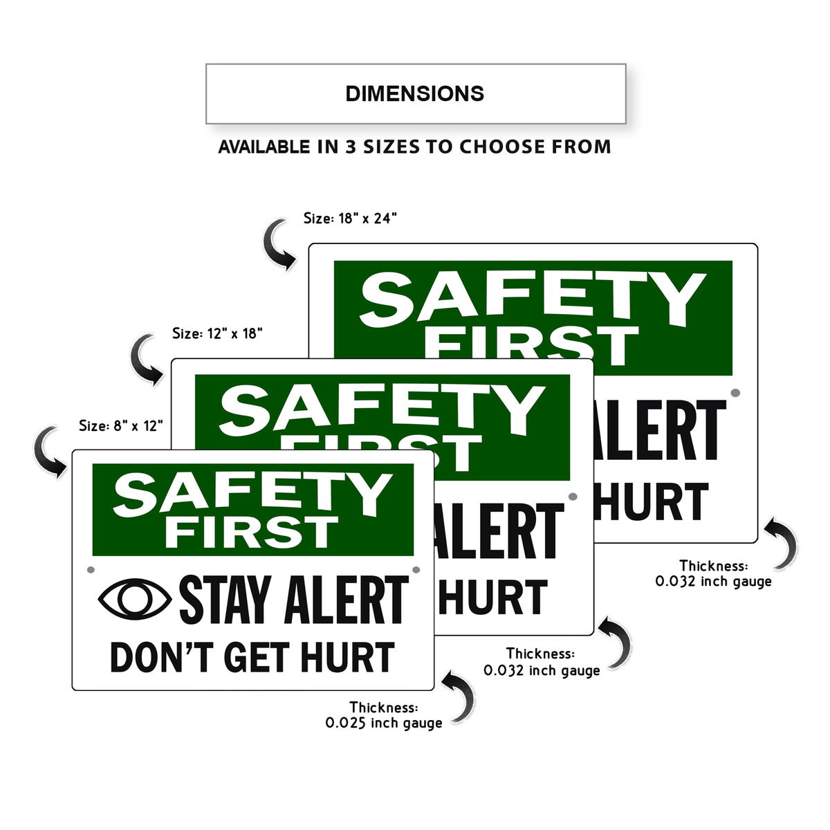 Safety First Stay Alert Don't Get Hurt Aluminum Metal Sign – Sign Fever