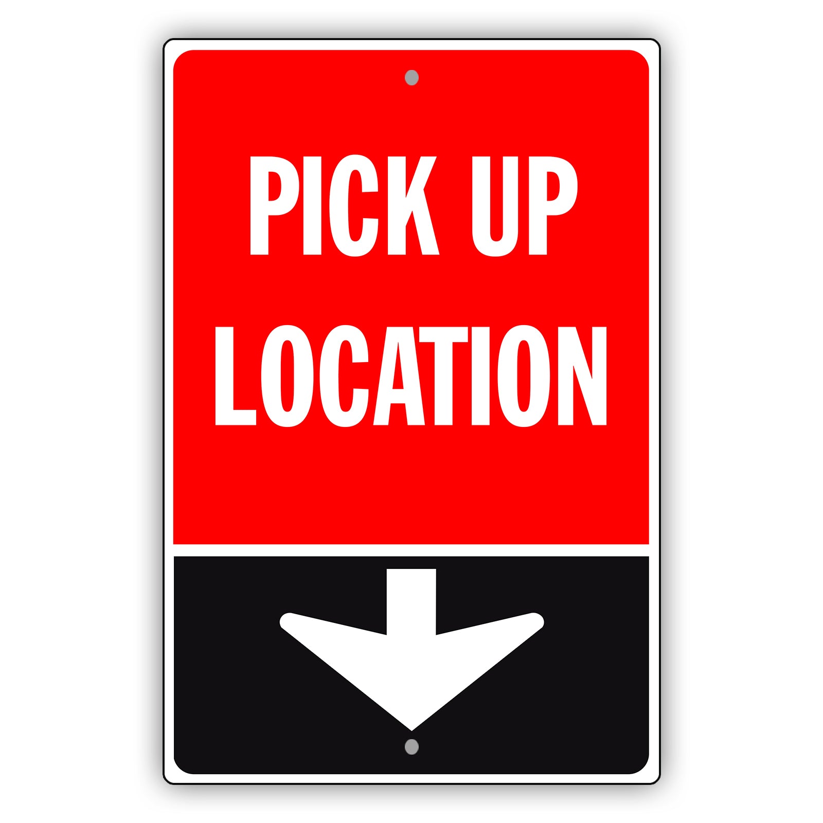 Pick Up Location Down Arrow Aluminum Metal Sign – Sign Fever