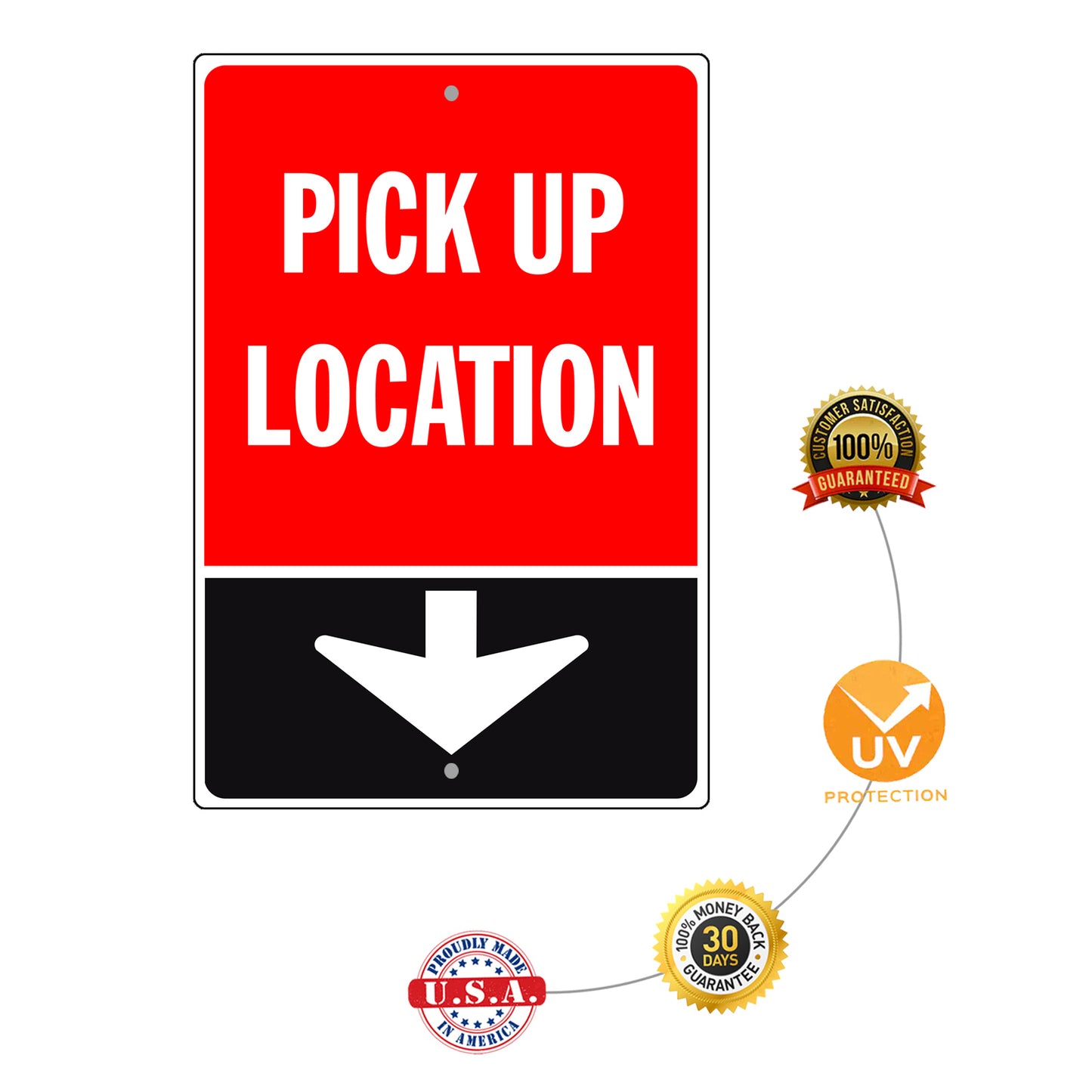 Pick Up Location Down Arrow Aluminum Metal Sign