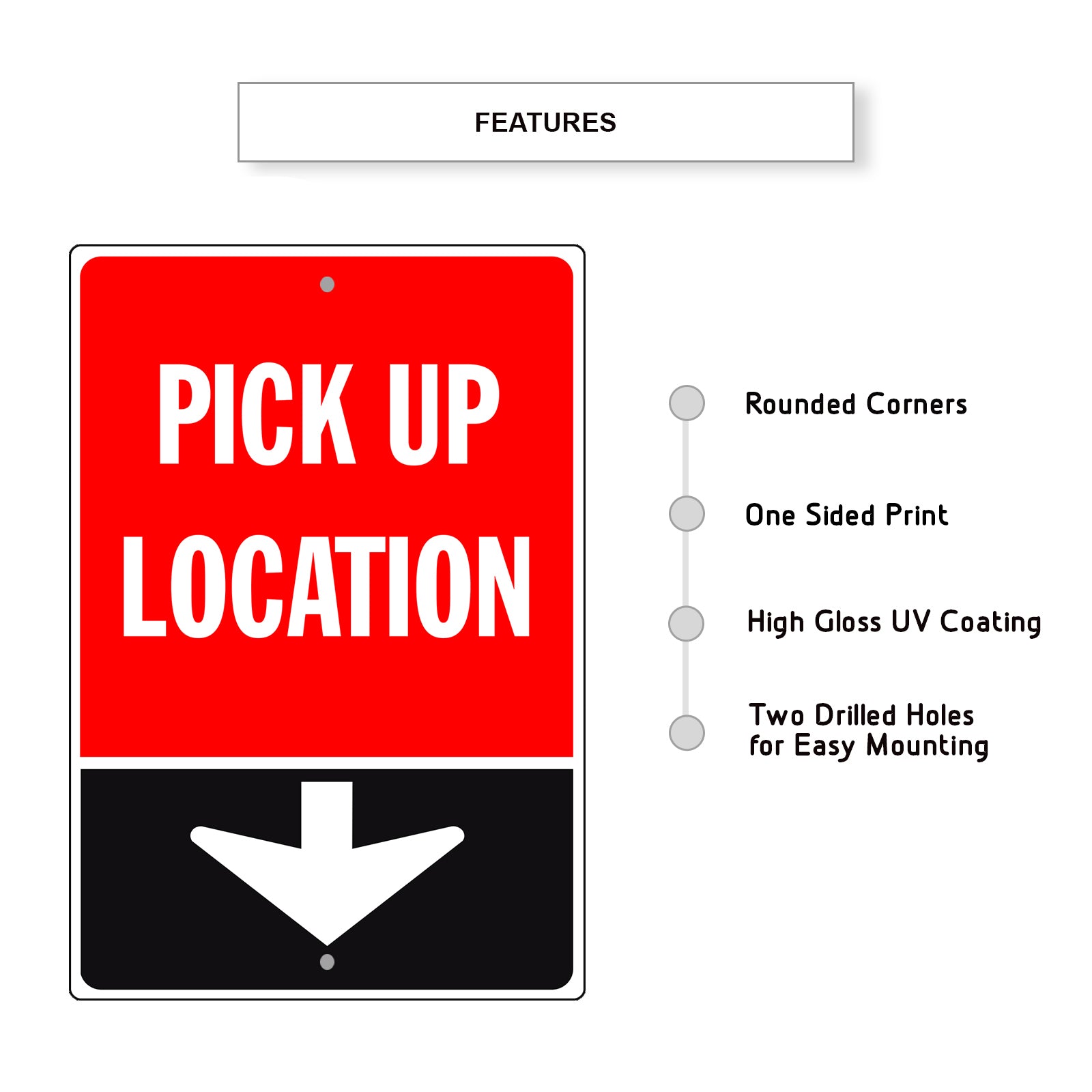 Pick Up Location Down Arrow Aluminum Metal Sign – Sign Fever