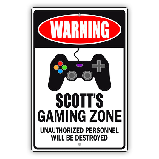 Warning Scott's Gaming Zone Aluminum Metal Sign