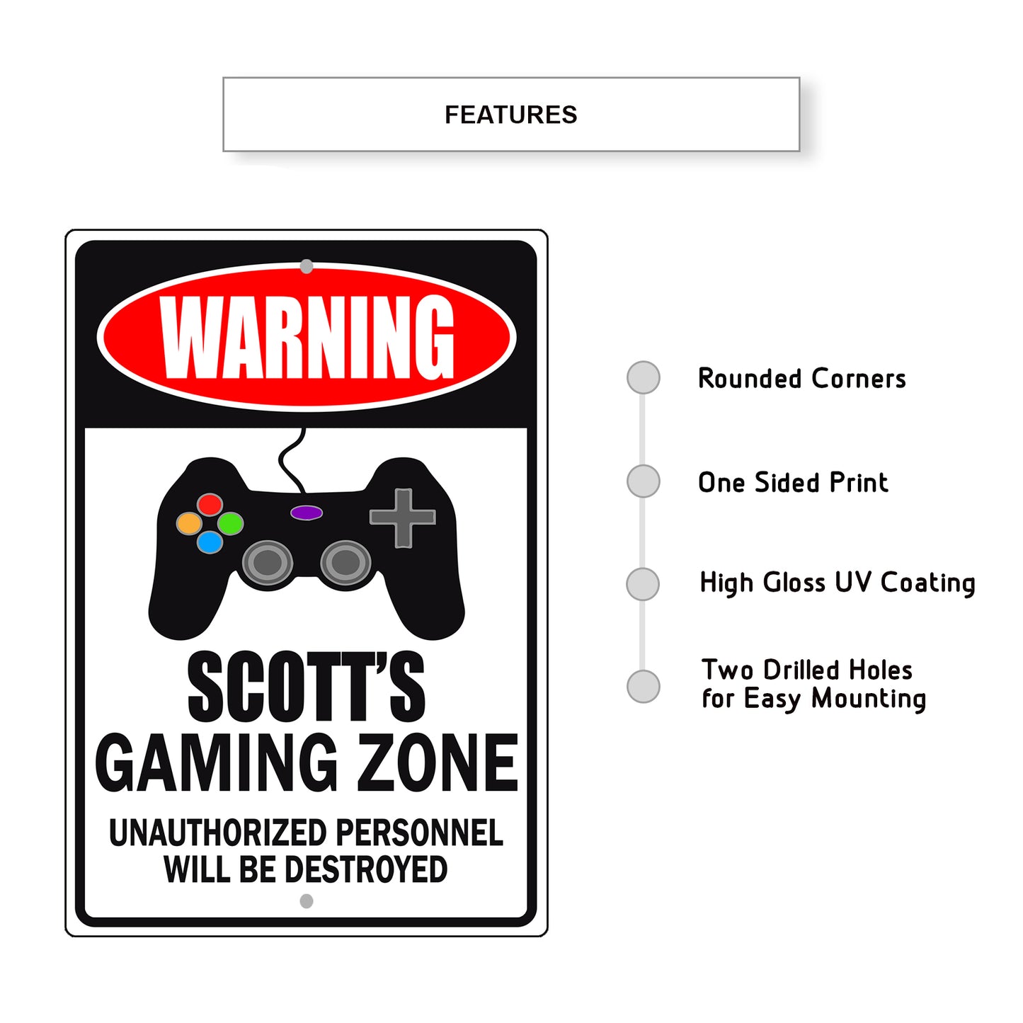 Warning Scott's Gaming Zone Aluminum Metal Sign